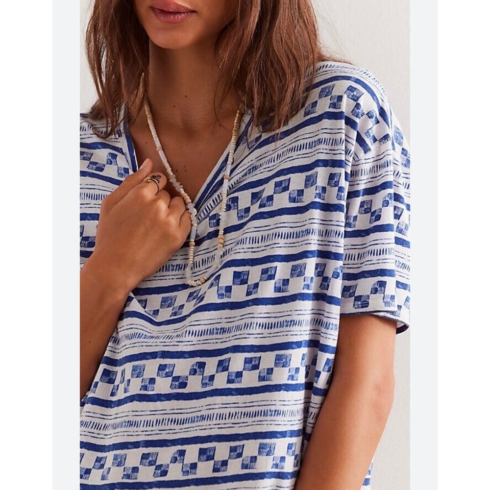 NWT We The Free Free People Nina Tee Navy Combo Printed Cotton Tee‎ Size Small